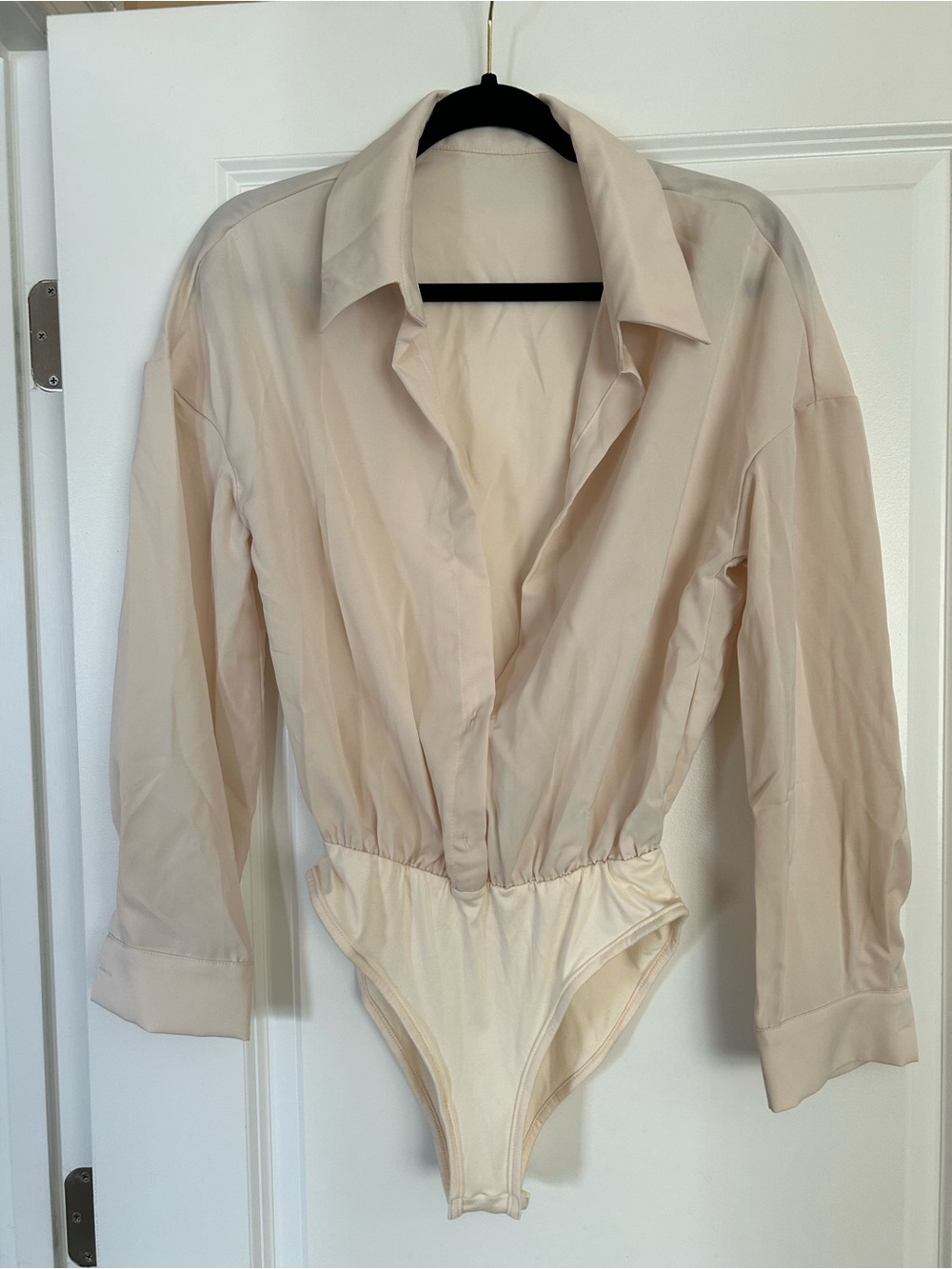 Cream Button Down Long-Sleeve Bodysuit